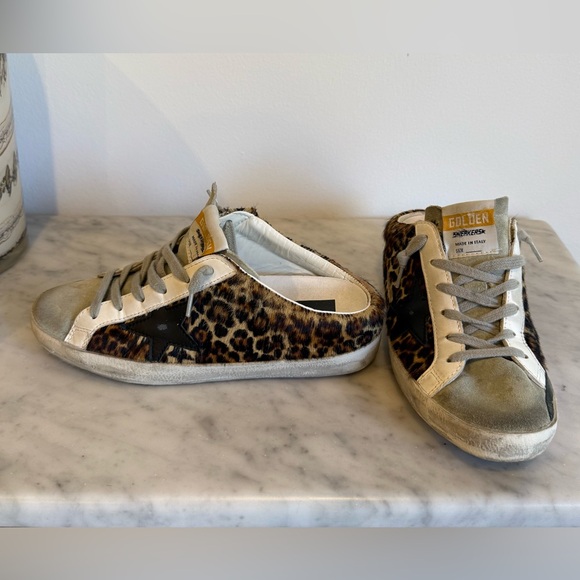 Like New- Golden Goose Super Star Sabot in Leopard Print Pony Skin w/ Black Star - Picture 4 of 13